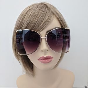 Gold Trim Oversized Sunglasses Square Pearl Big